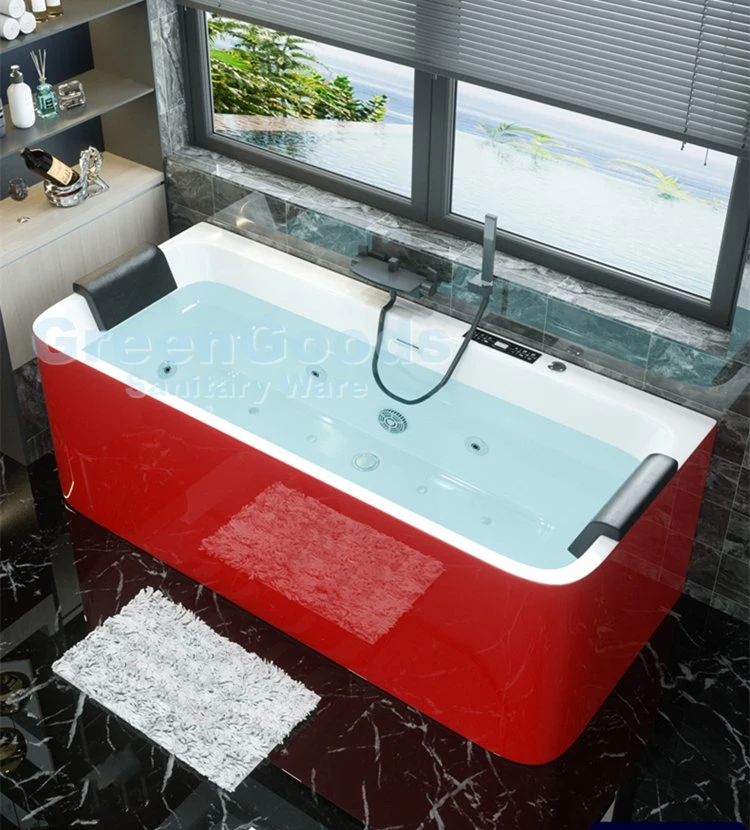 CE High quality/High cost performance Colorful Simple Chinese Home and Hotel Bathroom Used Econom Tub Massage Jetted SPA Red Whirlpool Bathtub