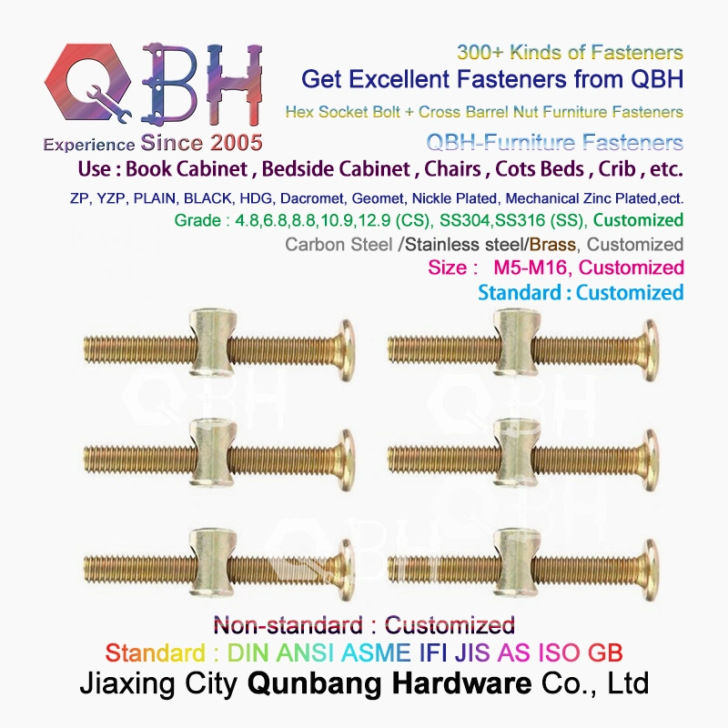 Qbh Custemized M6X50 Yellow Zinc Plating Plated Carbon Steel Bolt & Nut Furniture Bed Hardware