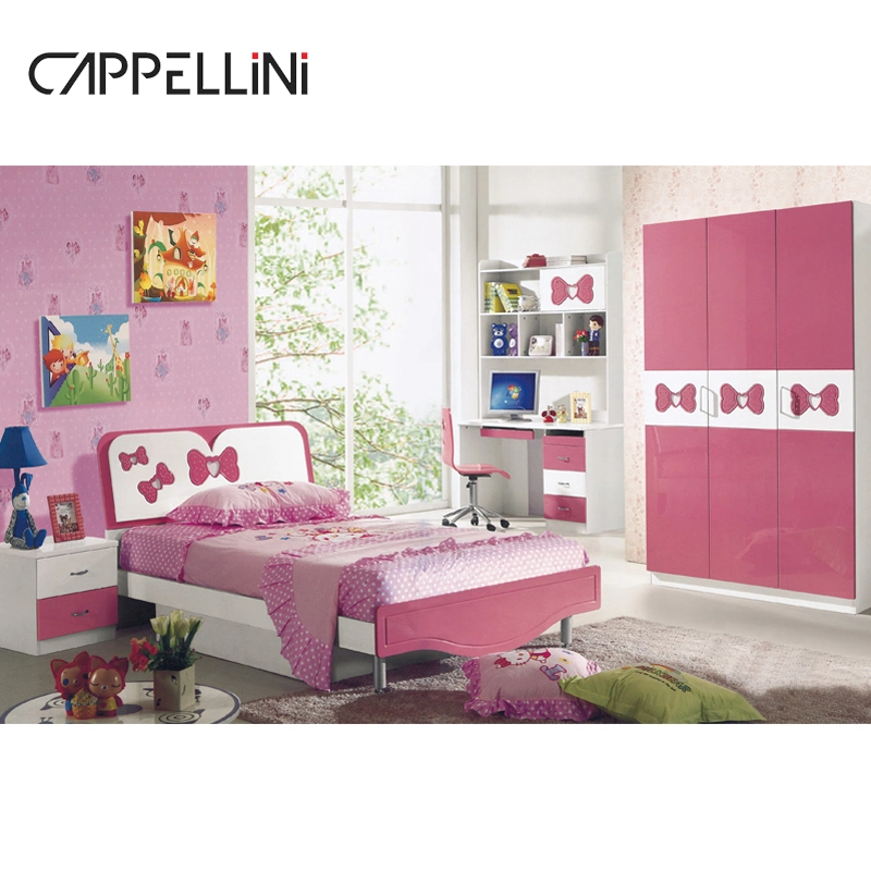 Modern Design School Children Wardrobe Desk Home Girl Princess Kids Bed Bedroom Furniture Set