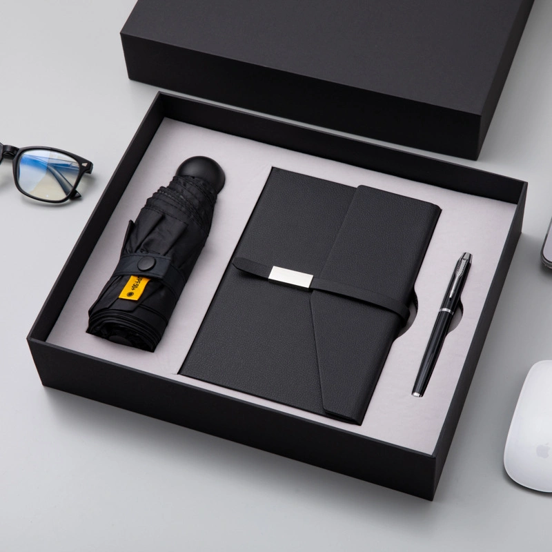 2024 promoção de Luxo logotipo comercial Office conjunto de oferta caderno Guarda-chuva Conjunto de canetas de papelaria