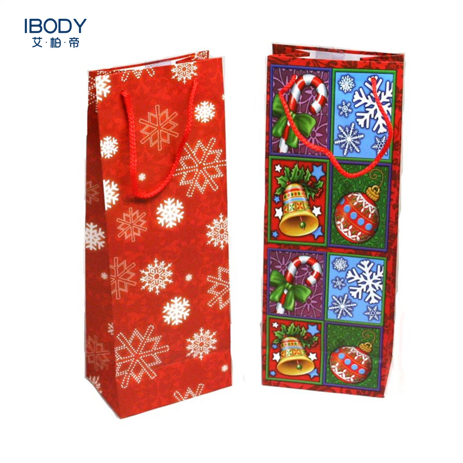 Premium Quality Custom Printing Decorative Paper Christmas Wine Bottle Gift Bag