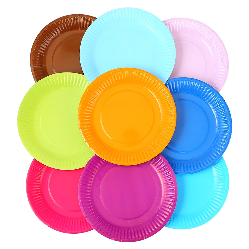 Party Supply Disposable Paper Tableware 180mm Diameter Paper Plate with Rainbow Custom Blue