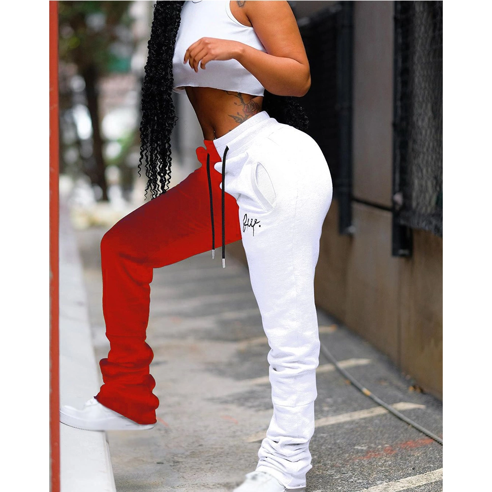 2020 Fashion Ruched Stacked Pants Leggings Women Sweat Track Jogger Pants Two Tone Color Pleated Trousers