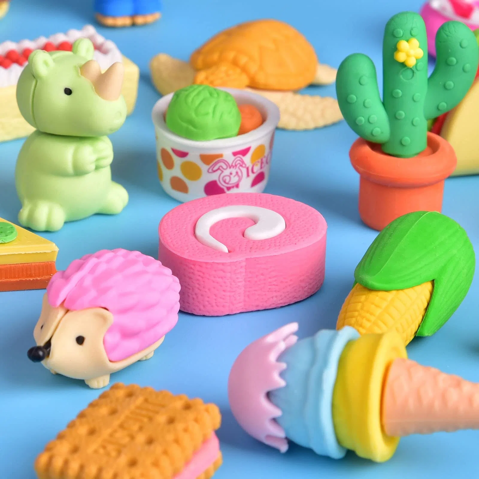 58 PCS Fun Erasers for Kids Bulk Cute Mini Animal Food 3D Puzzle Eraser Novelty Tiny Toys Valentines Day Gifts for Kids Students Classroom Rewards School Prizes