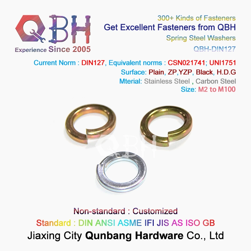 Qbh DIN127A DIN127b M2-M100 Carbon Stainless Steel Alloy Brass Copper Zp/Yzp/HDG/Black/Heat Treatment/Plain/Color Zinc/Dacromet/Geomet Spring Lockwasher