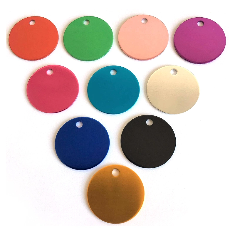 Colorful Aluminum Dog ID Tags with Keyrings Round Shape Dog Personalized Engraved