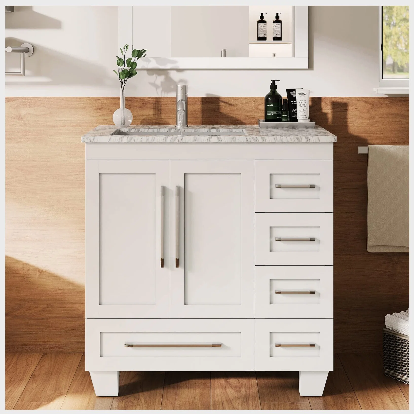 Prima Solid Wood Good Quality Bathroom Vanity with White Sintered Stone Top