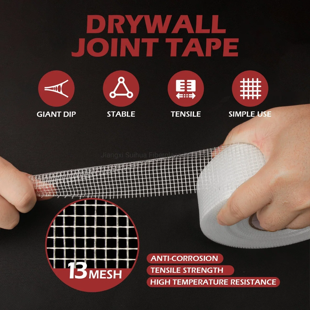 4*4 160GSM Fiber Glass Mesh Self Adhesive Drywall Joint Tape Fiberglass Mesh Repair Tape