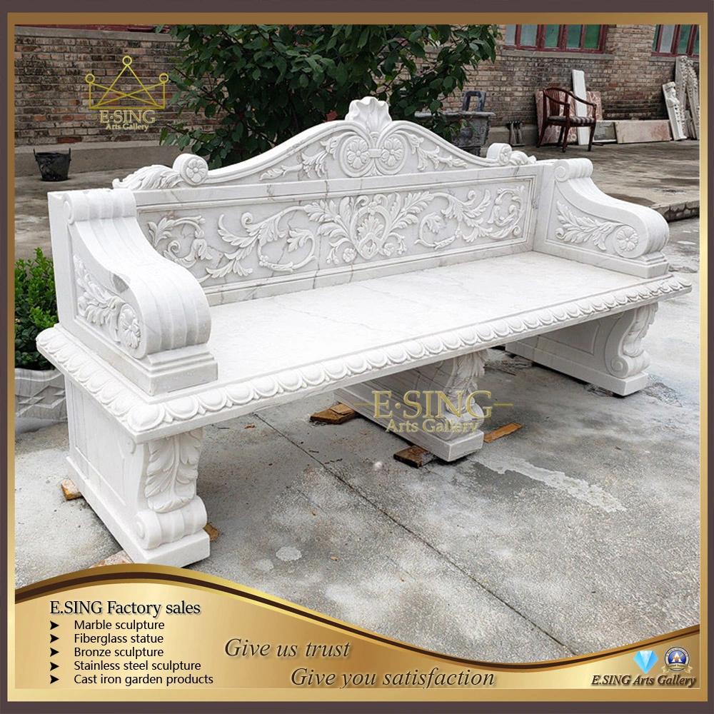 Hand Carved Natural Stone Outdoor Garden Beige Marble Stone Bench Seat Chair