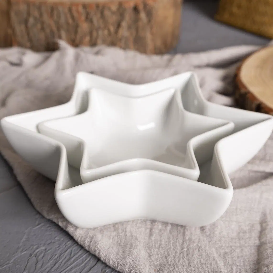 Prato decorativo para sobremesas do Snack Bowl New Bone China White Ceramic Louça em forma de pentagrama