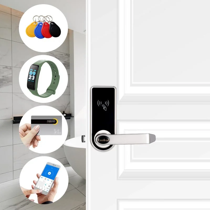 OEM electrónico mejor venta Tarjeta RFID Bluetooth Desbloquear Hierro de madera Cerradura inteligente con control remoto de puerta para la seguridad del hotel