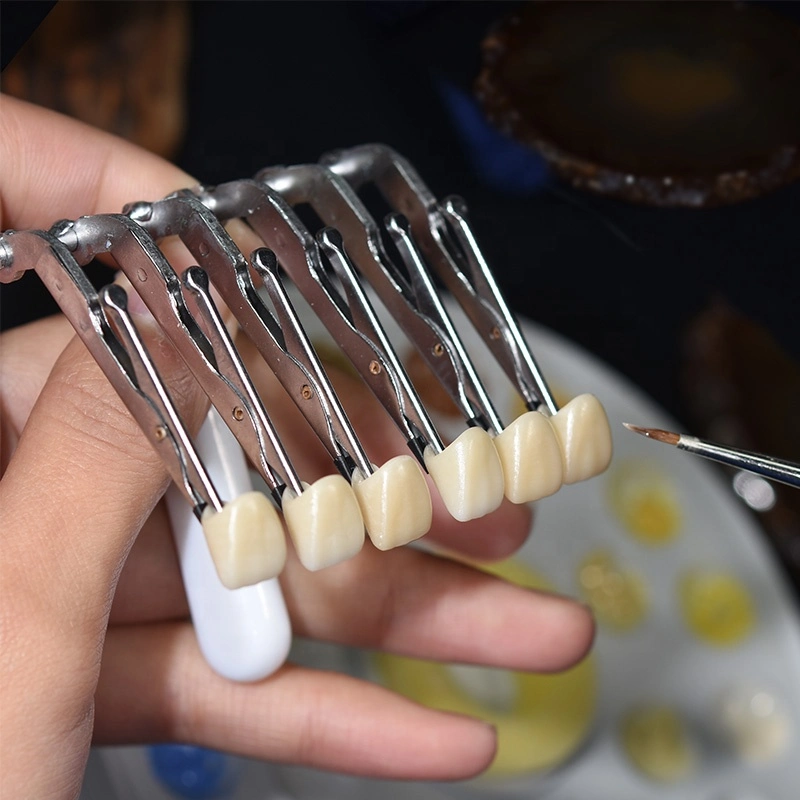 Pinzas para dentistas falsos para Técnico Dental aplicando el glaseado de cerámica