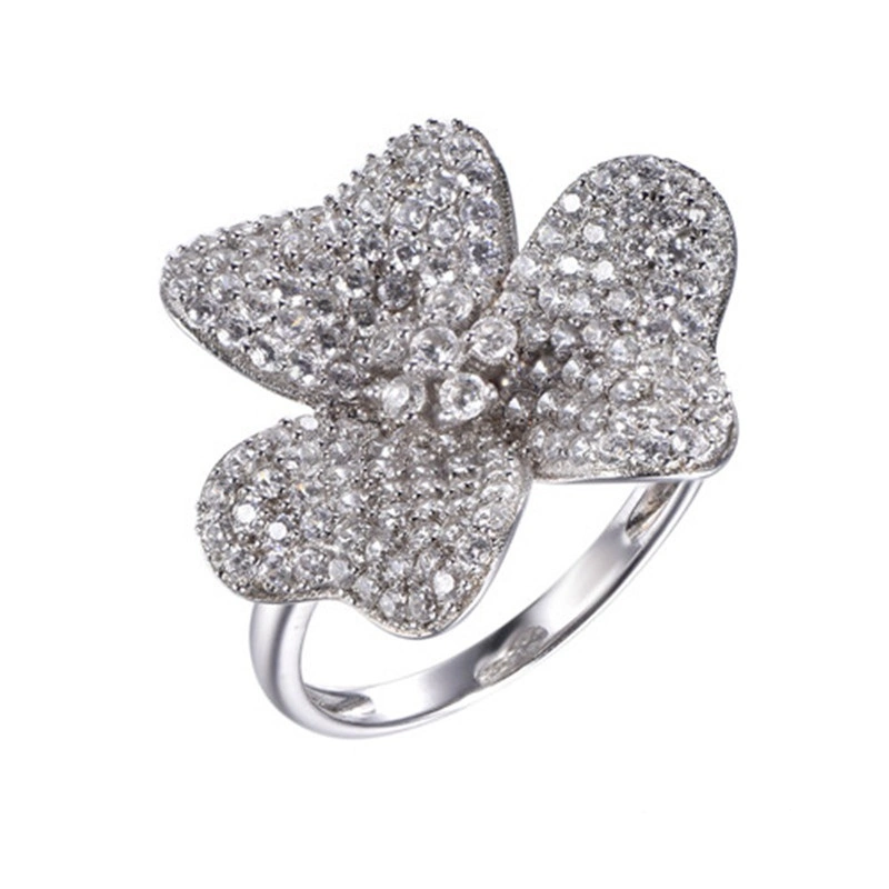 Großhandel/Lieferant White Gold Übersäte Blume 925 Silve Ohrring Ring Schmuck Setzen