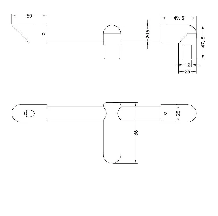 Brass Tee Wall to Glass Bathroom Door Connector Fixing