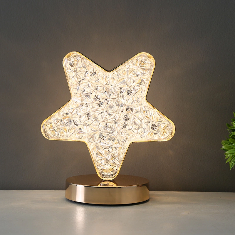 Nordic Creative Acrylic Moon Star Geometry Metal LED USB Table Lamp Round Metal Base Cordless Home Bedroom Small Decorative Table Lam