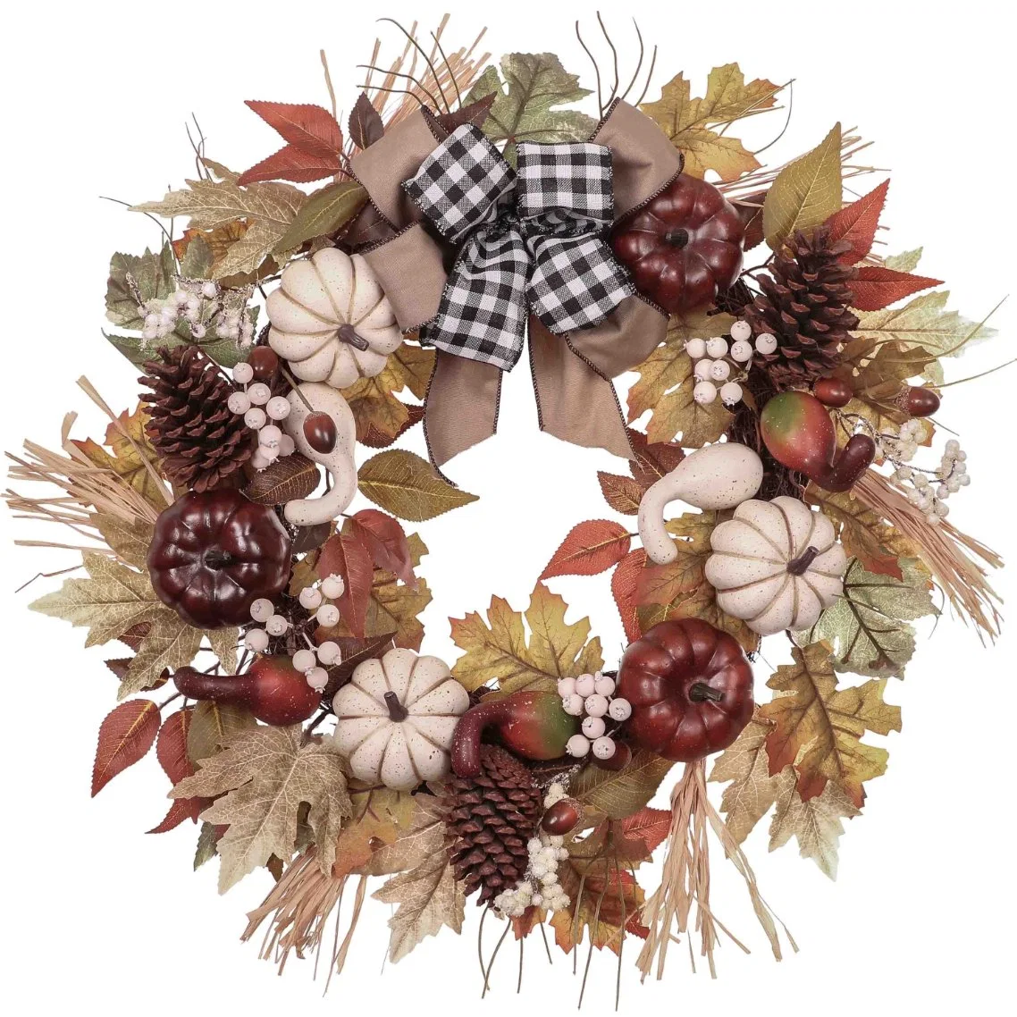 24 Inch Artificial Fall Harvest Pumpkin Door Wreath for Decorations