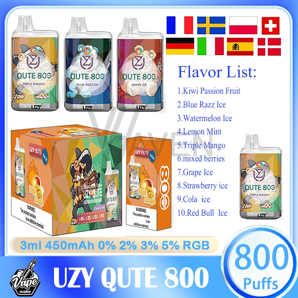 Wholesale/Supplier Vape Uzy Qute 800 Puff Cigarettes électroniques jetables 3ml Pod 550 mAh Batterie 3 types de lumière RGB électronique 800 bouffées Vape jetable.