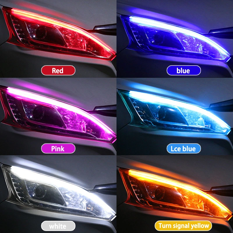 30cm 45cm 60cm DRL Light Car Flexible LED Strip Lights Amber Turn Lamp DRL Headlamp 12V White Car Lights Accessories