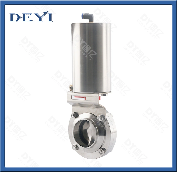 Deyi Stainless Steel Sanitary Pneumatic Single Acting Threaded Butterfly Valve