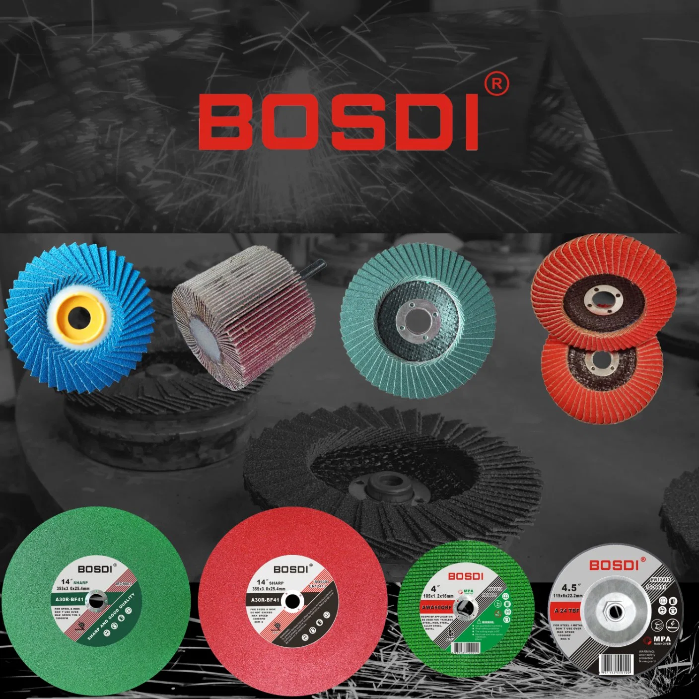 Grinding Wheel and Cutting Wheel for Metal, Stainless Steel with MPa, Flap Disc, Flap Wheel, Non Woven, Diamond Blade, Sand Belt, Velcro Disc Ect.