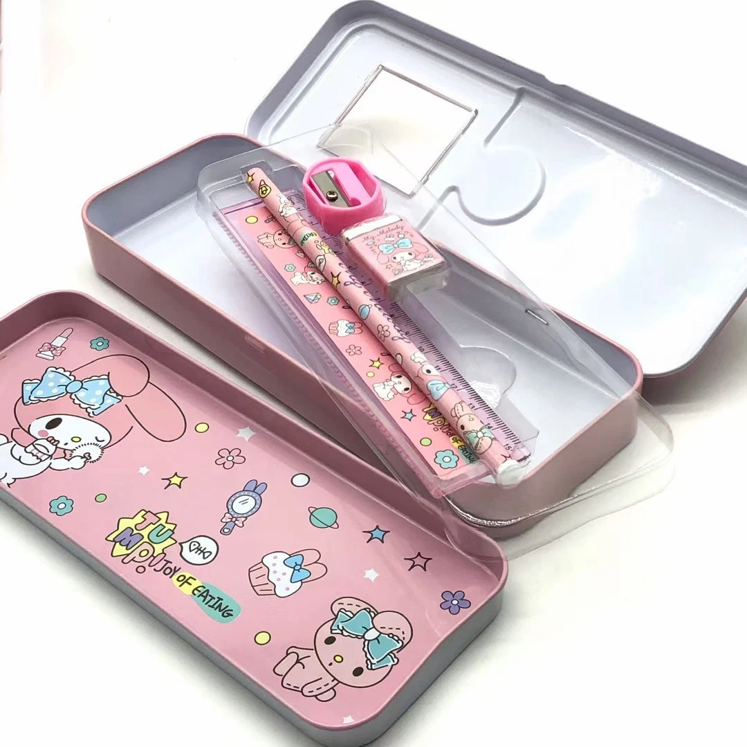 Ruunjoy Hot Sanrio Kawaii Estuche de lápices Anime My Melody Kuromi Set de goma de borrar Regalos Estudiante Escuela Oficina Papelería Caja de lápices