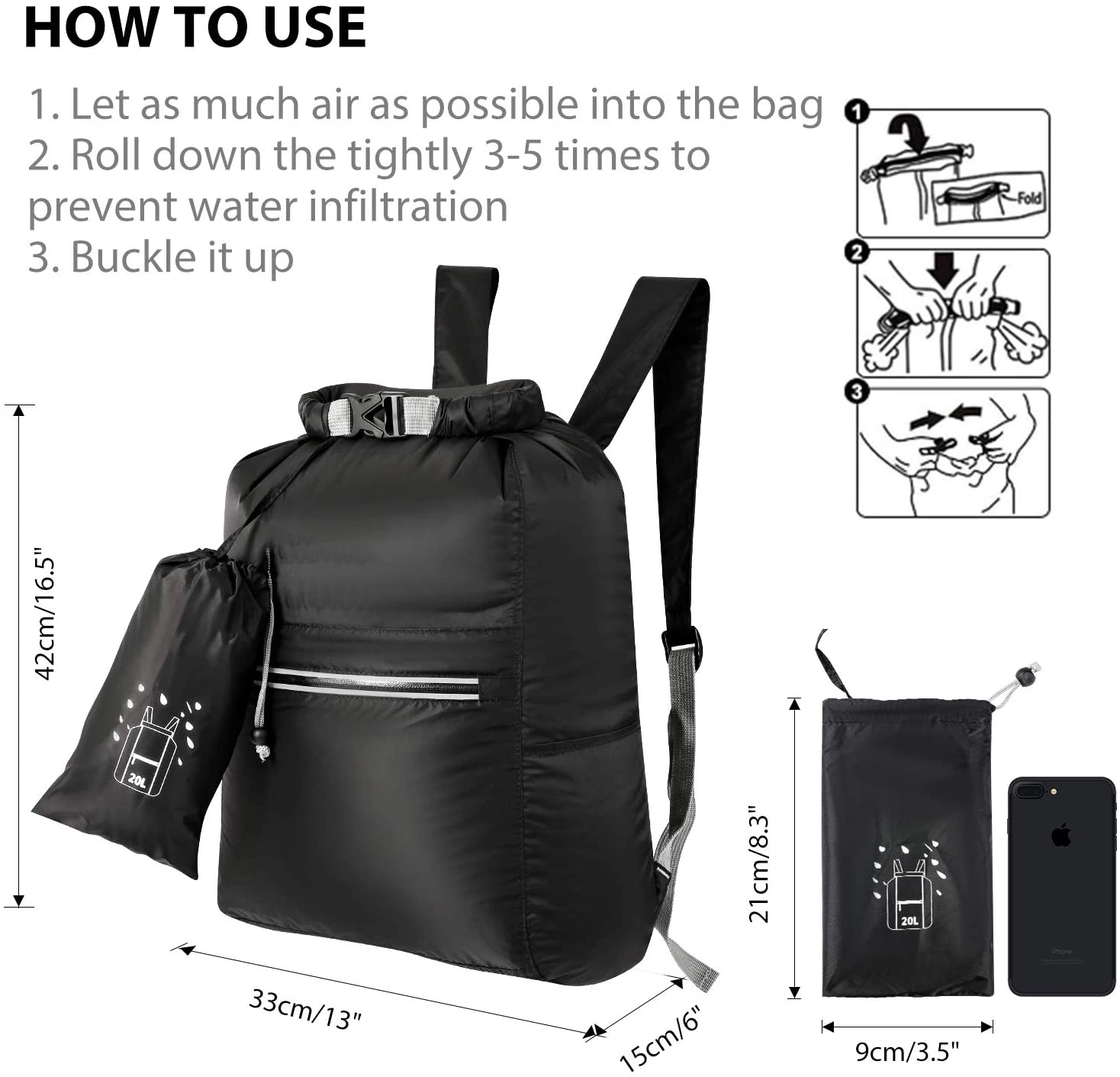 20L Waterproof Dry Bag Backpack Floating Roll Top Dry Compression Sack Bag