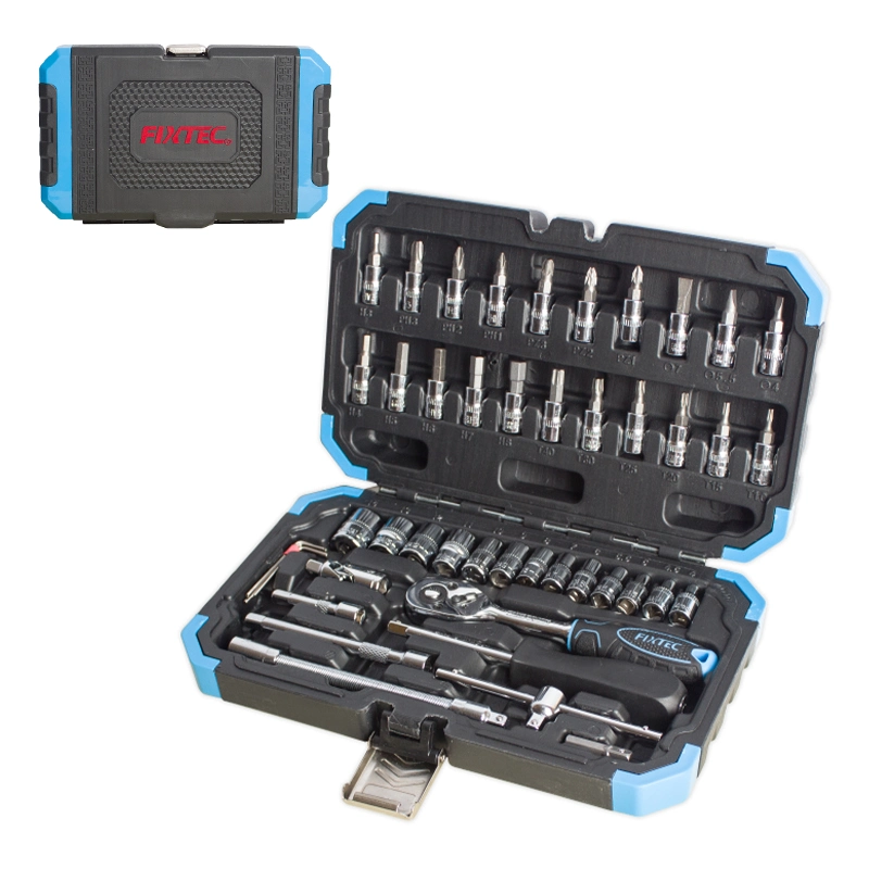 Kit de ferramentas de reparação doméstica para automóvel portátil Fixtec 46PCS Conjunto de chaves de caixa de reparação doméstica de grau industrial