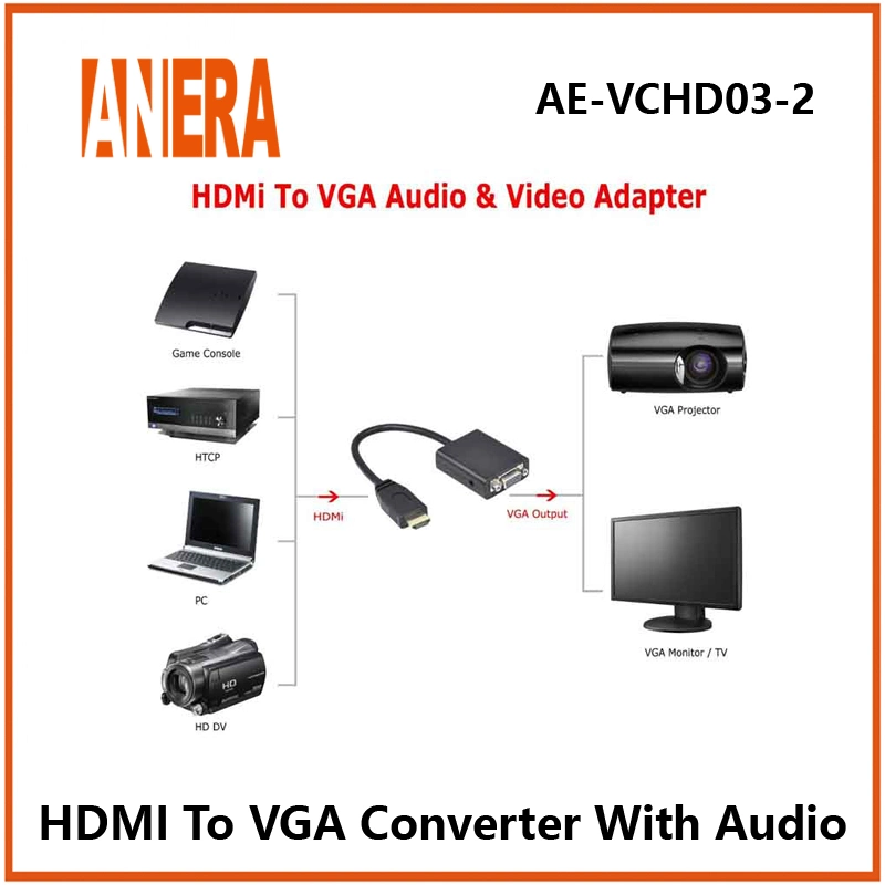 Anera Hot Sale HDMI Video Converter HDMI Male to VGA Female Adapter Cable with Audio