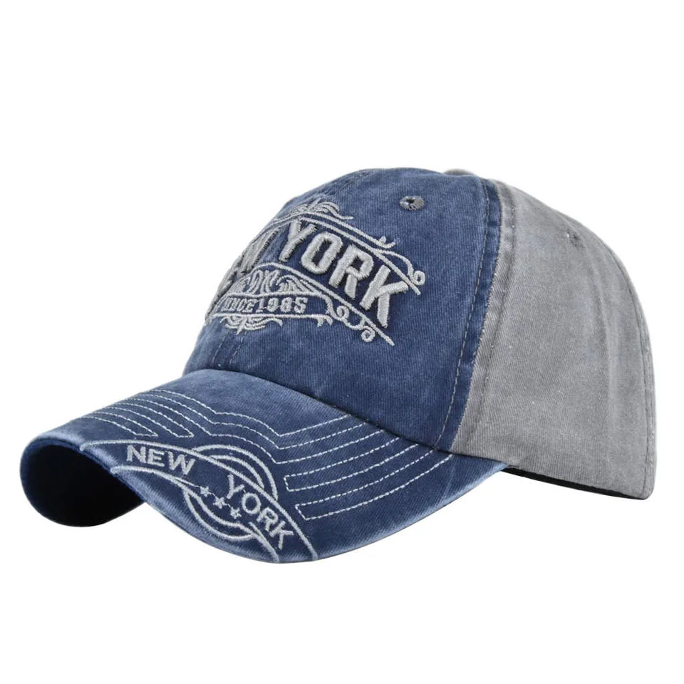 Los Sombreros bordados de Nueva York hombres angustiados Gorra gris y verde