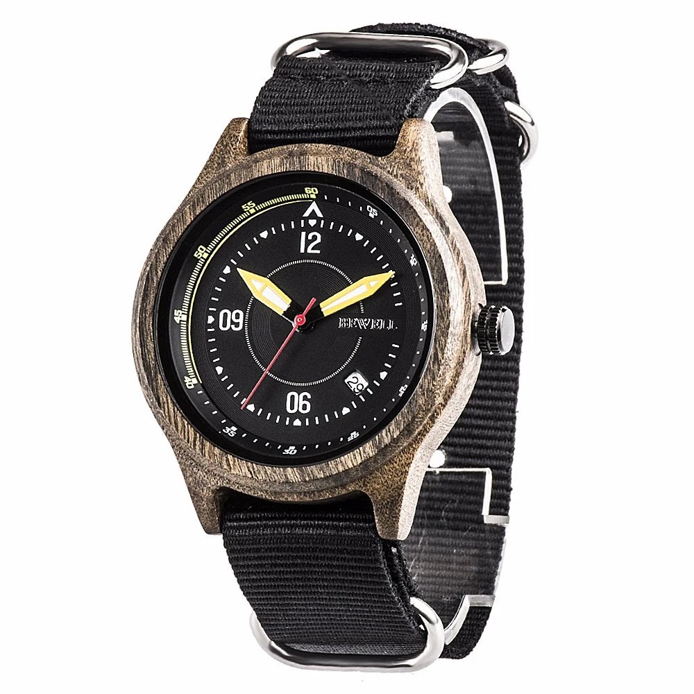 Fashion Design Genuine Leather Strap Quartz Wooden Watch