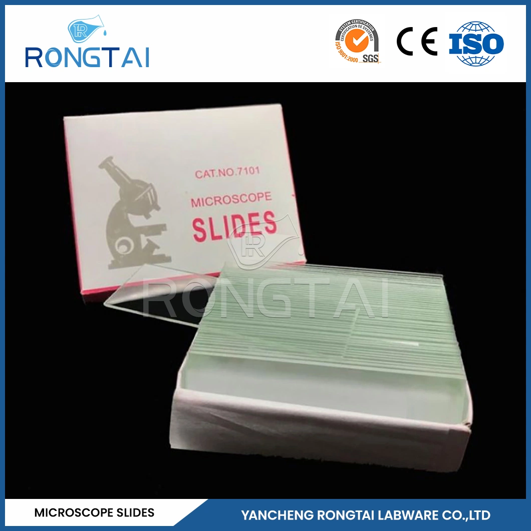 Rongtai portaobjetos de microscopio prefabricados proveedores orina portaobjetos microscópicos China 7101 7102 7105 7107 7109 deslizamiento positivo cargado