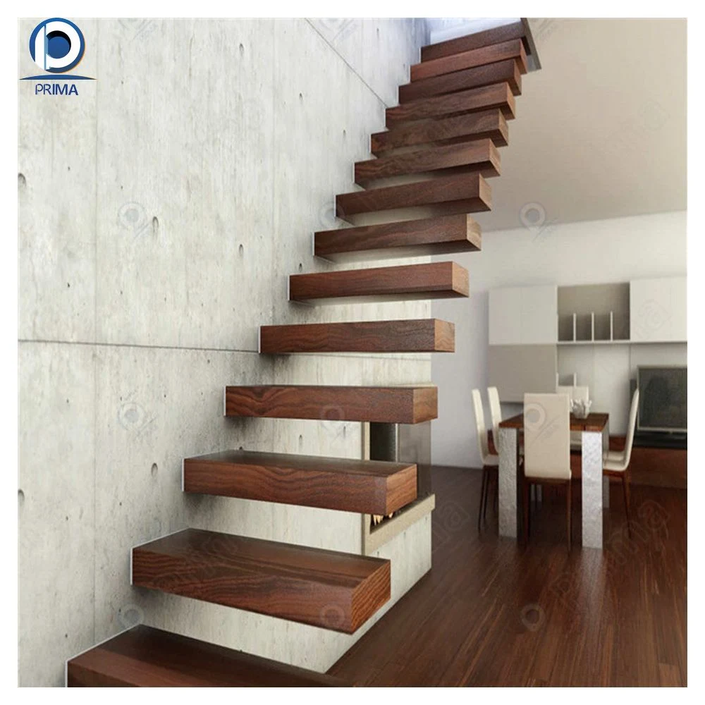 Prima China caliente Venta de productos de la escalera en voladizo ocultas escaleras de acero Invisible Stringer flotante de madera Panel de cristal templado de la escalera flotante con desembarque