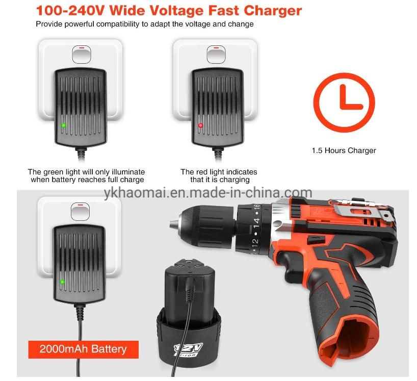 Elektrische Akku-Bohrmaschine 12V 14,4V 18V 25nm hohe Qualität wiederaufladbar Akku-Bohrmaschine für Li-Ionen-Akku