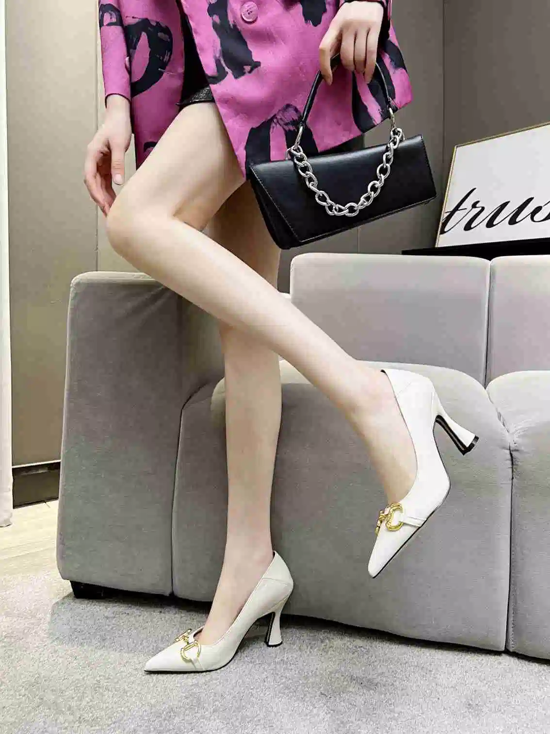 Horse String Buckle Pointed High Heel Shoes