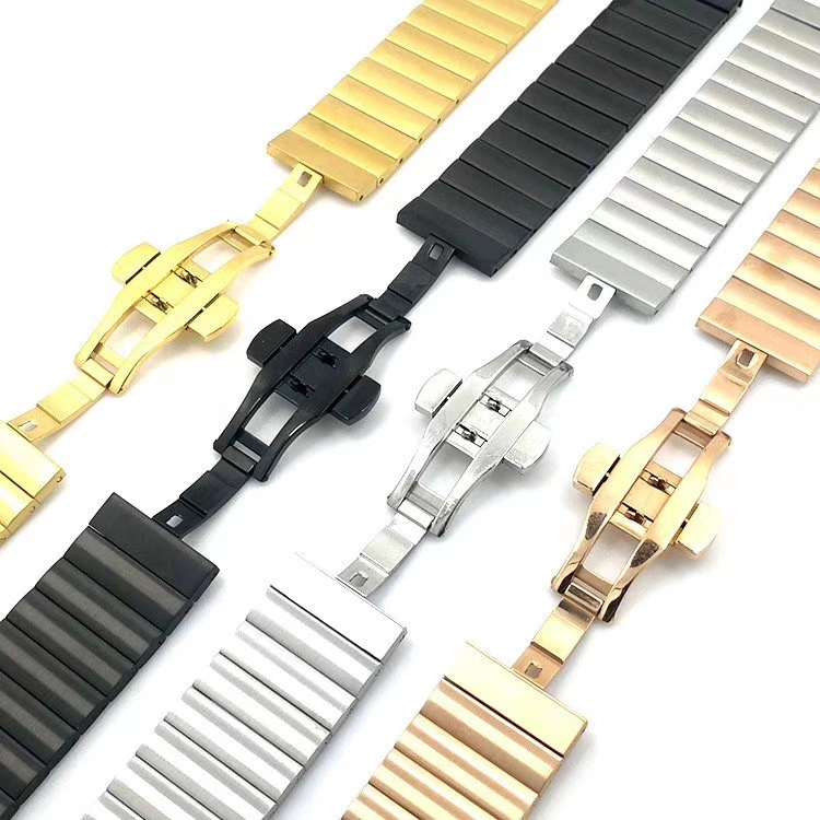 40mm Strap Stainless steel Bands Butterfly Buckle for Apple Iwatch 5, 44mm Metal Bracelet Adapter for Apple Watch 6