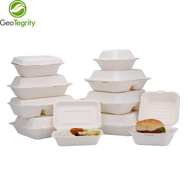 Disposable Biodegradable Sugarcane Bagasse Certified 6" X 4" Hinged container