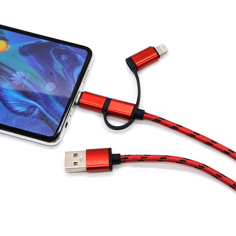 3in1 Multifunktions-Micro-USB-Datenkabel Geflochtenes Material Aluminiumlegierung Shell für iOS-Telefone