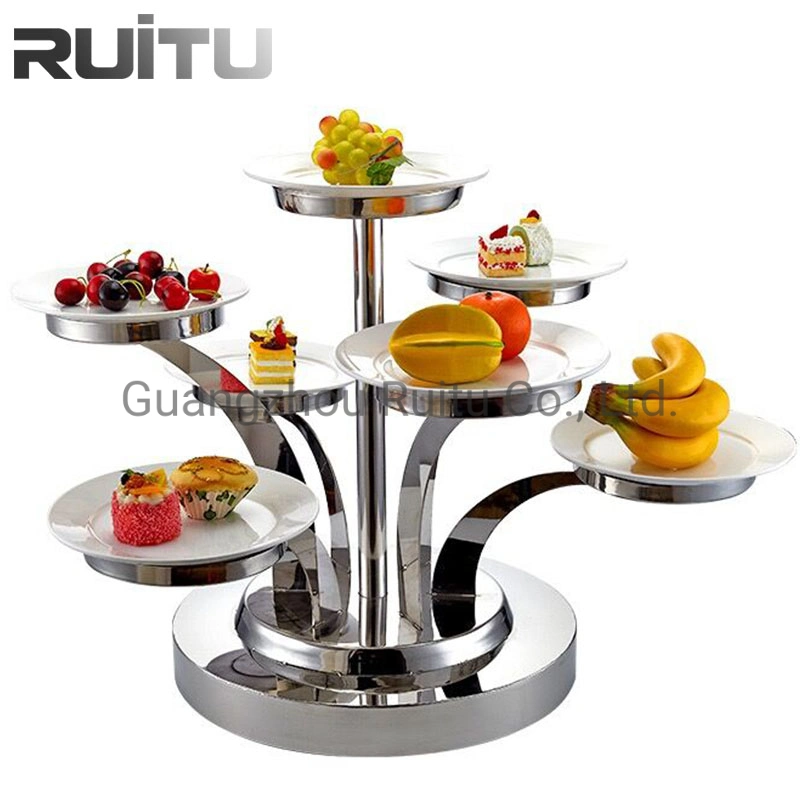 Hotel Royal Glass Plates Rack Combined Set Food Display Party Table Skyline Cupcake Dessert Serving Platter Stainless Steel Black Buffet Cake Risers and Stands