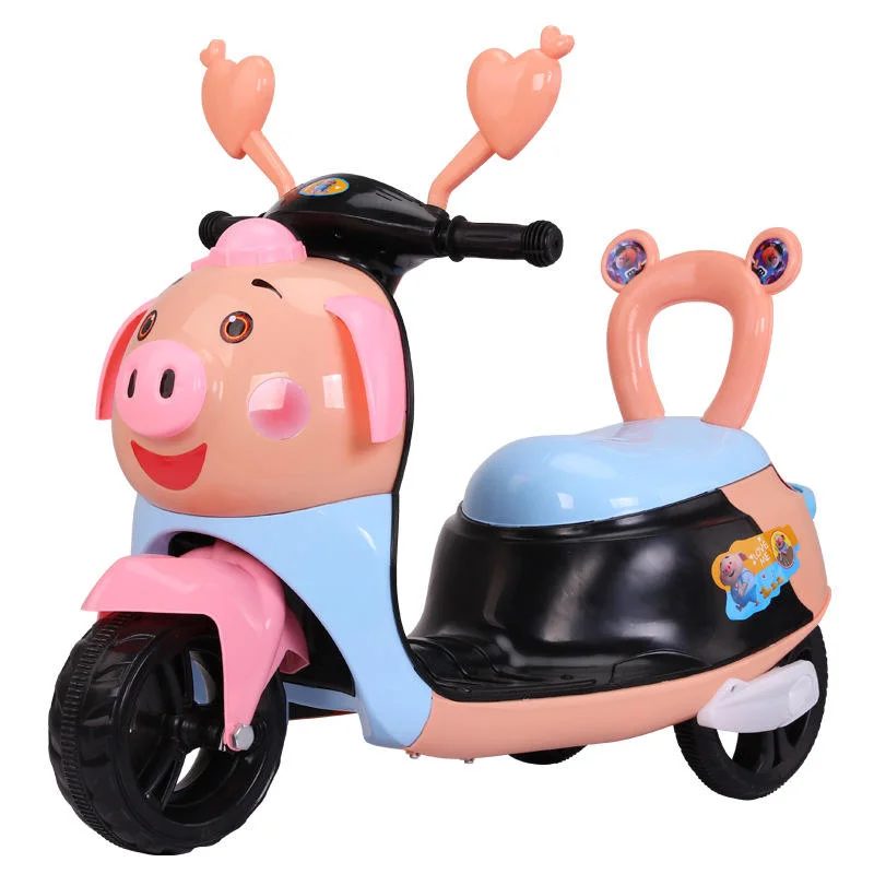 New Hot Selling Cartoon Pig Children's Three-Wheeled Motorcycle with Light and Music Baby Ride on Car