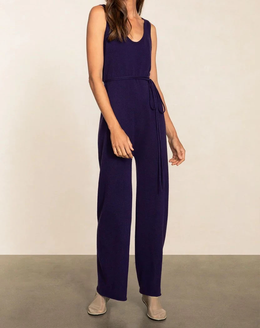 Pure Cashmere Knitted Ladies Full-Body Round-Neck Jumpsuit