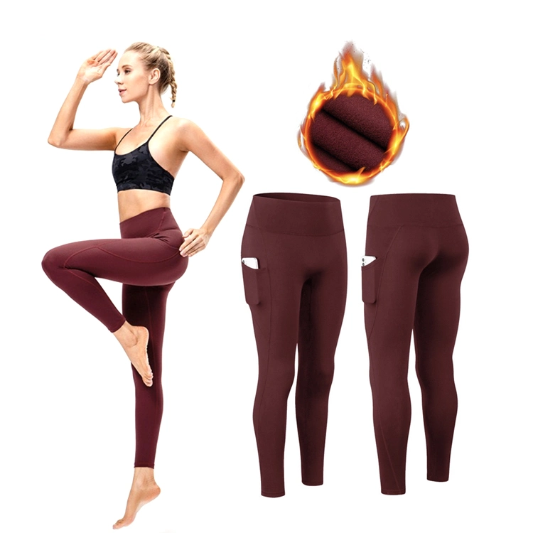 Neue trendige dünne Fleece gefütterte Trainingshose Gym Hose für Damen, seitliche Handytaschen Yoga Hose Frühjahr/Herbst/Winter Trainingsbekleidung Leggings