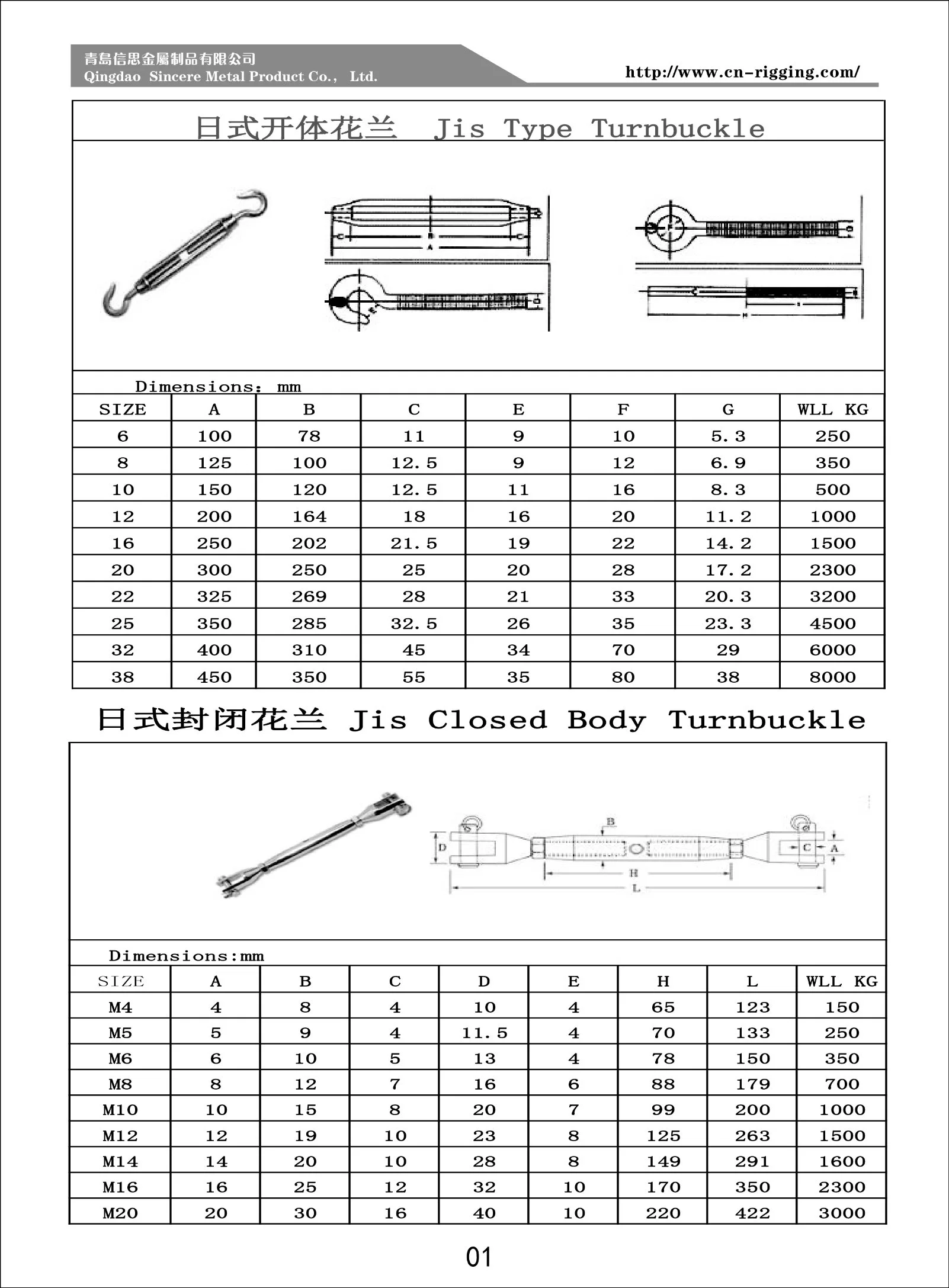 JIS tensor de cuerpo cerrado de acero inoxidable