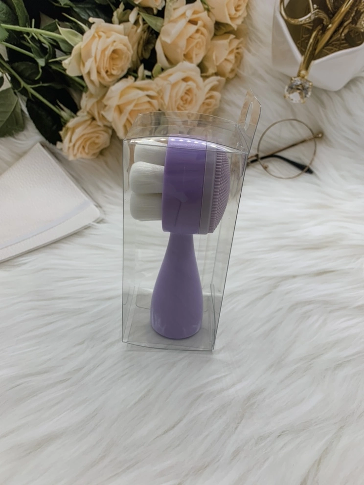 Brosse pour le visage en plastique violet avec poignée en ABS et blanc synthétique Cheveux