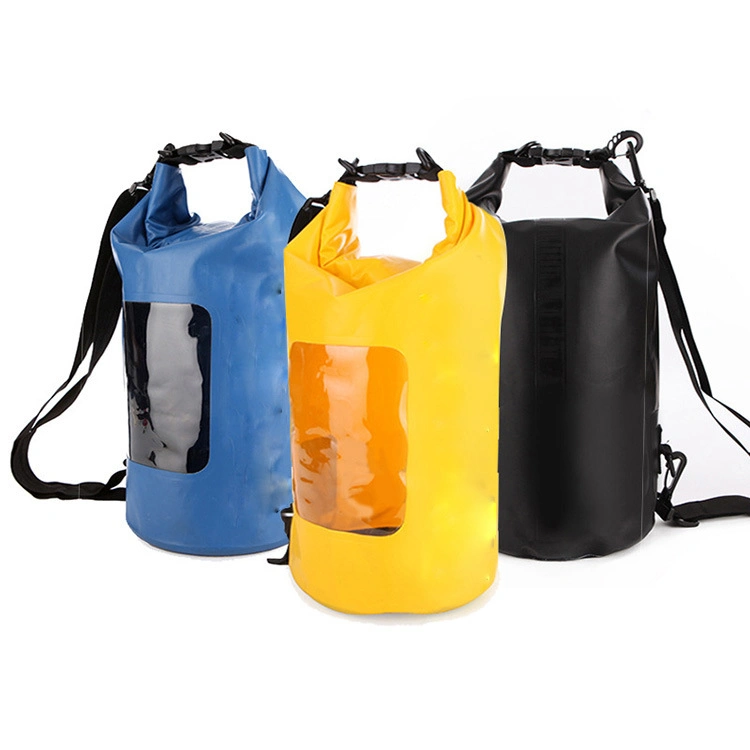 Personnalisé de haute qualité 10L 50L 100L Sac à dos Sac étanche pliable PVC Fenêtre flottante de plongée de natation cyclisme sac à sec