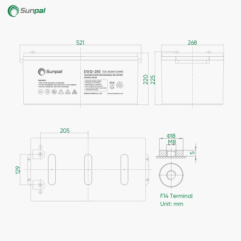 Baterías de plomo ácido de ciclo profundo solar Sunpal 12V 100ah 200ah 250ah batería de gel recargable tubular solar de larga duración