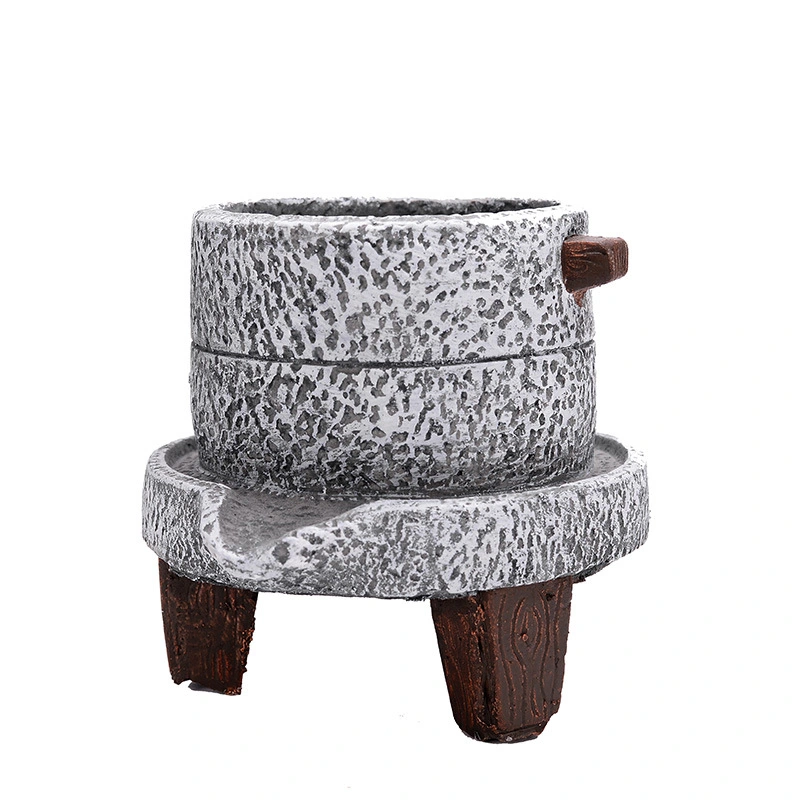 Small Stone Mill Creative Cement Flower Pot with Tray