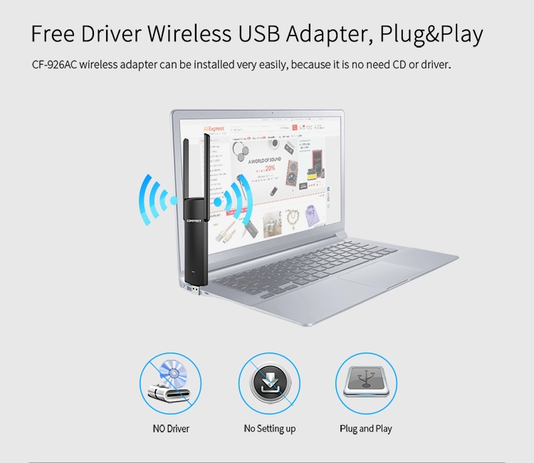 Placa de rede USB 3.0 Mt7612 Wireless WiFi 802.11AC/a/B/G/N