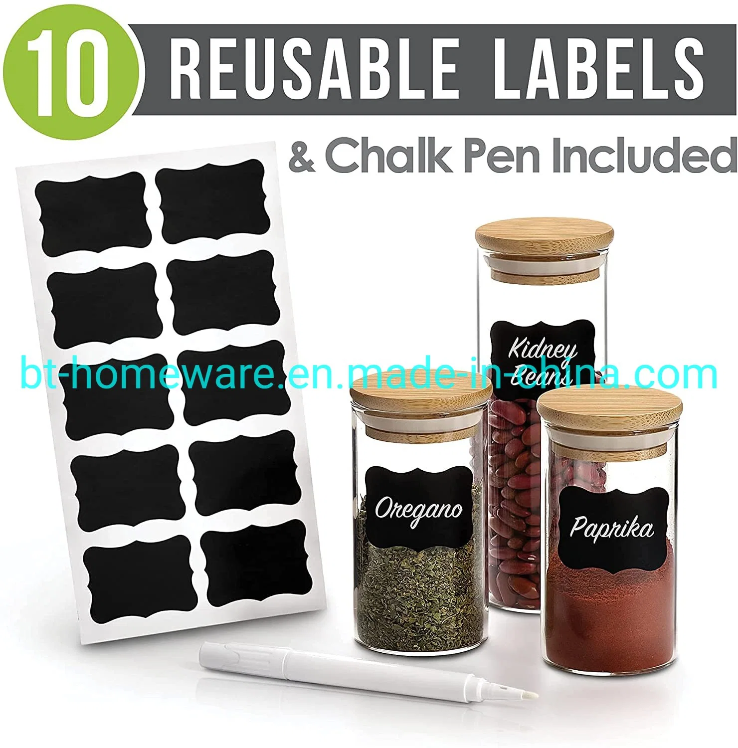 Wholesale 10PCS 8oz. + 11.5oz. Spice Sealed Labeled Jar Sets with Bamboo Lid Safety Package for Storage Spices