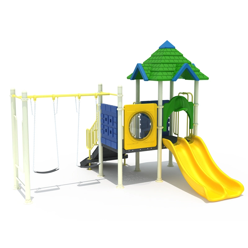 Cartoon House Plastic Building Block Outdoor Playground with Slides and Swing