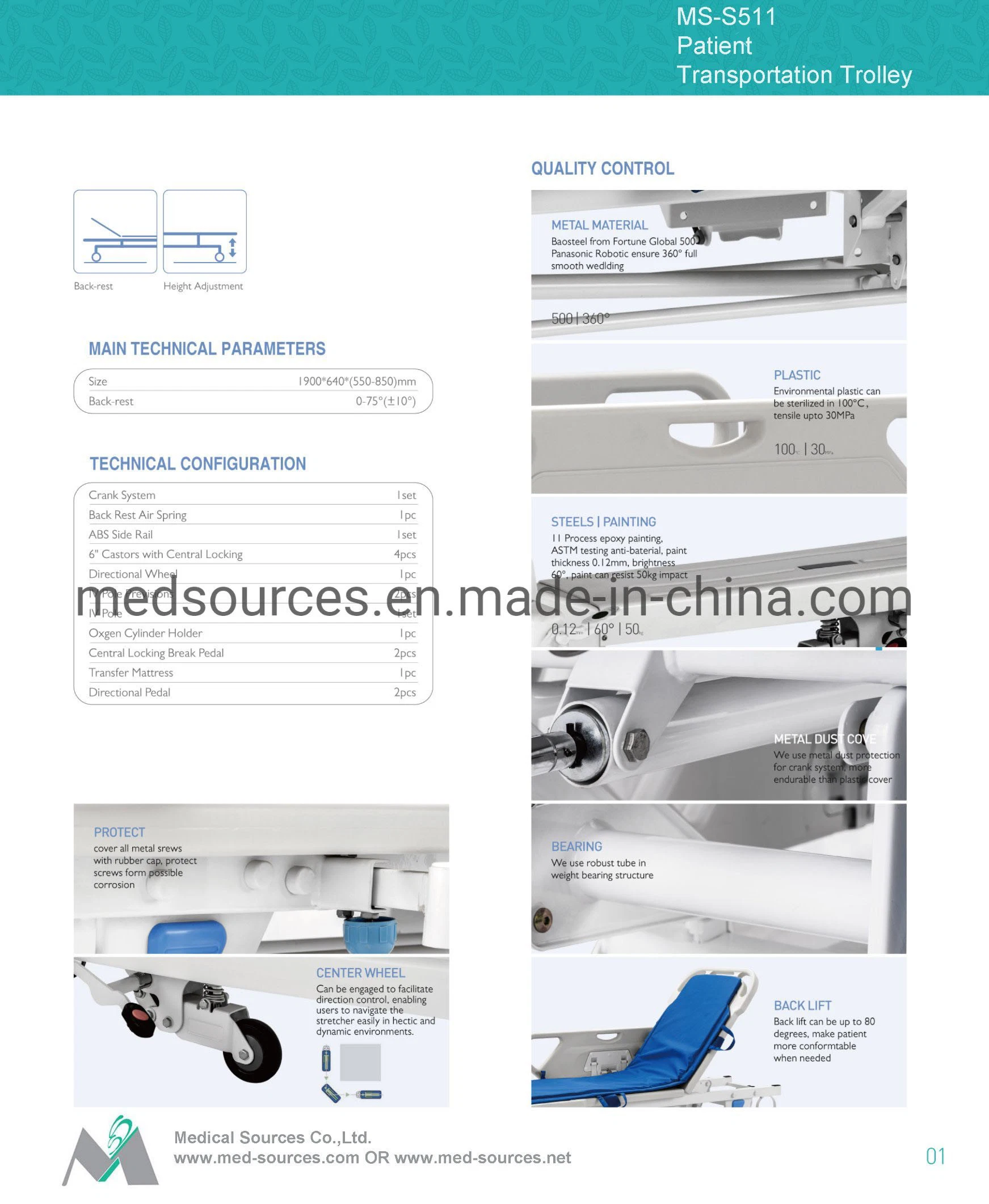 (MS-S511) Trolley de lujo para camillas hidráulicas para pacientes